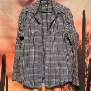 Stetson blue plaid pearl snap